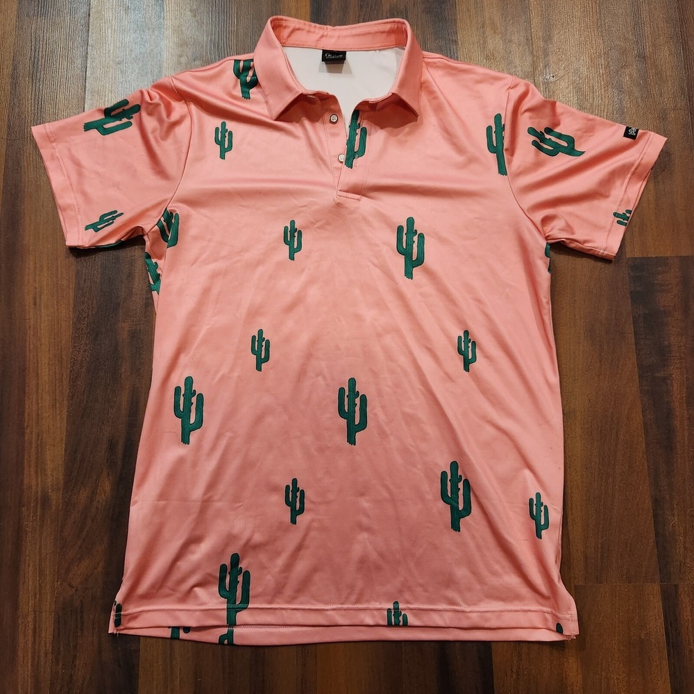 Golf Gods Australia Mens Large Pink Cactus Desert Polo Athletic Shirt